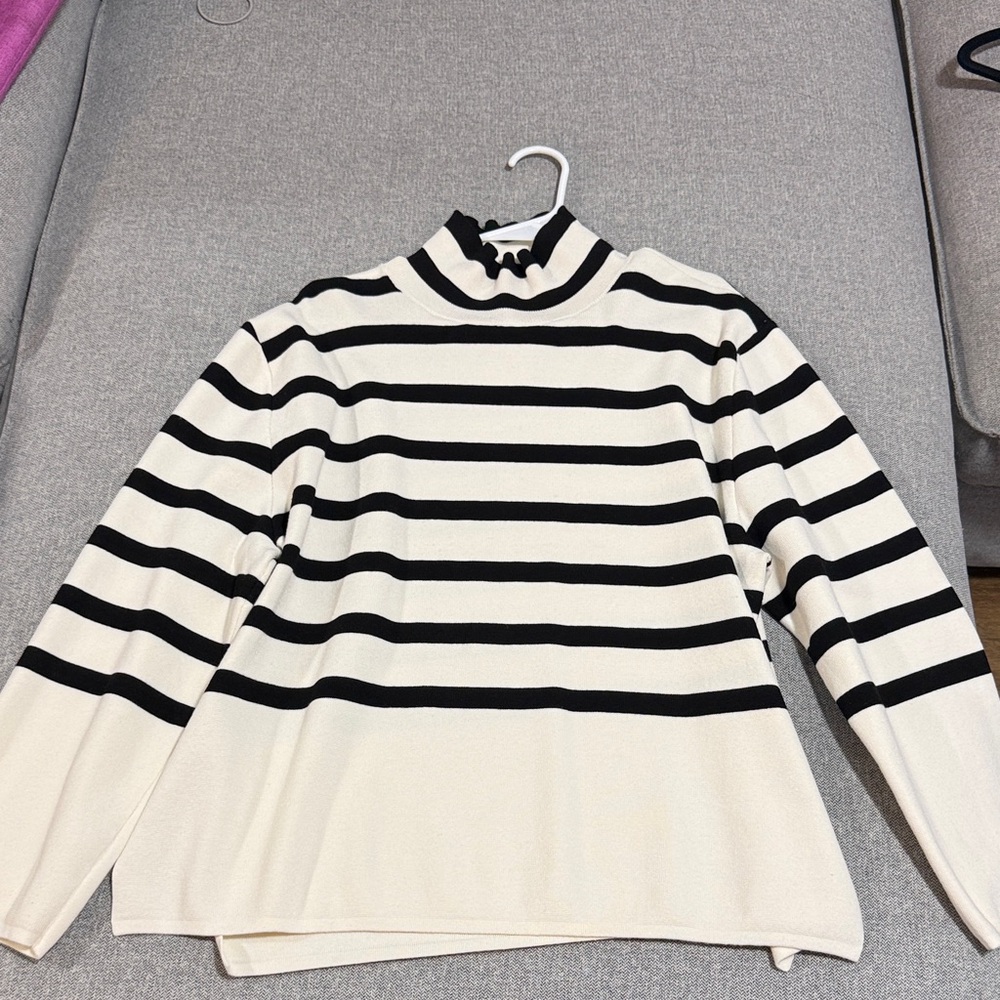 H&M Striped Mock Neck Sweater - Black & Cream
